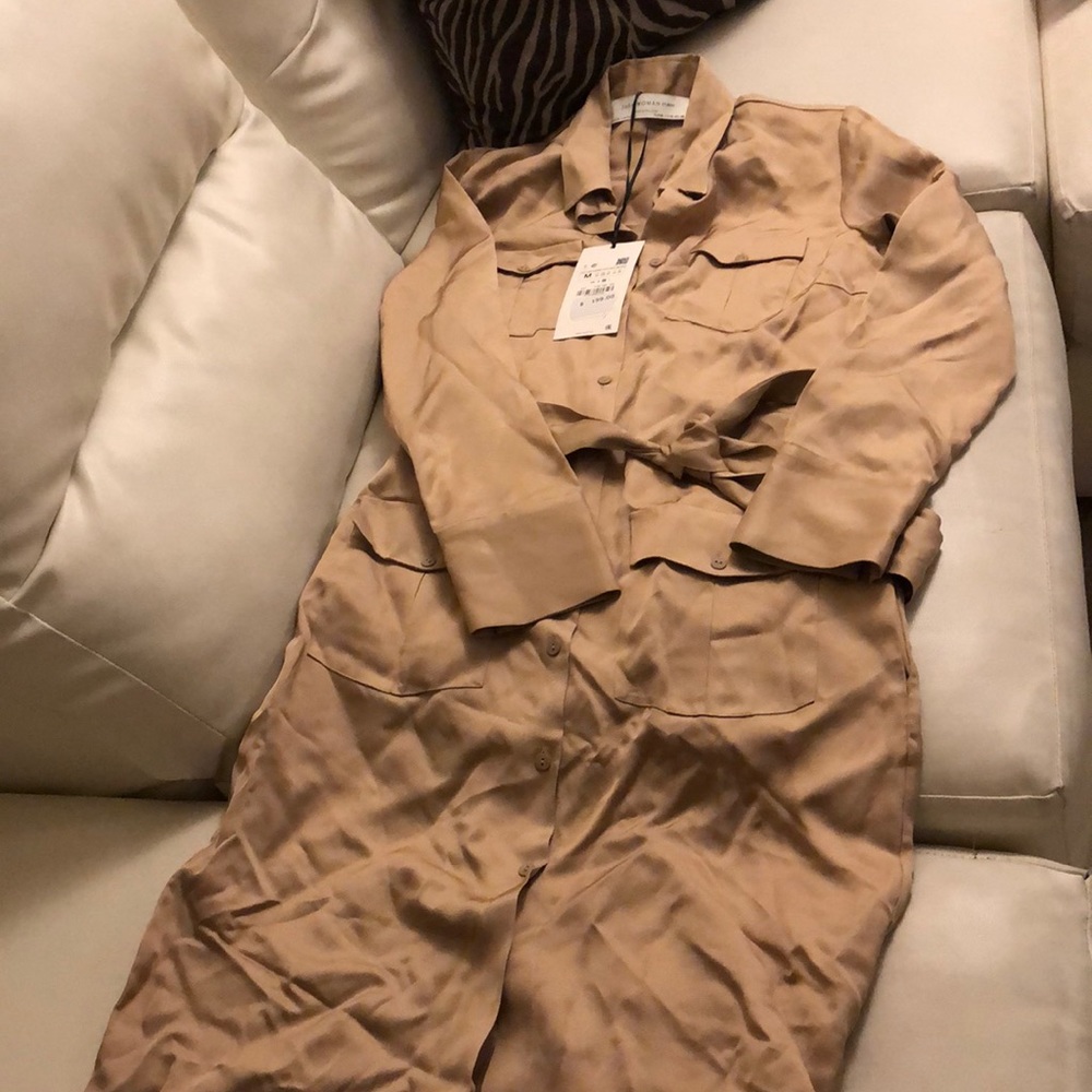Tan long button up dress